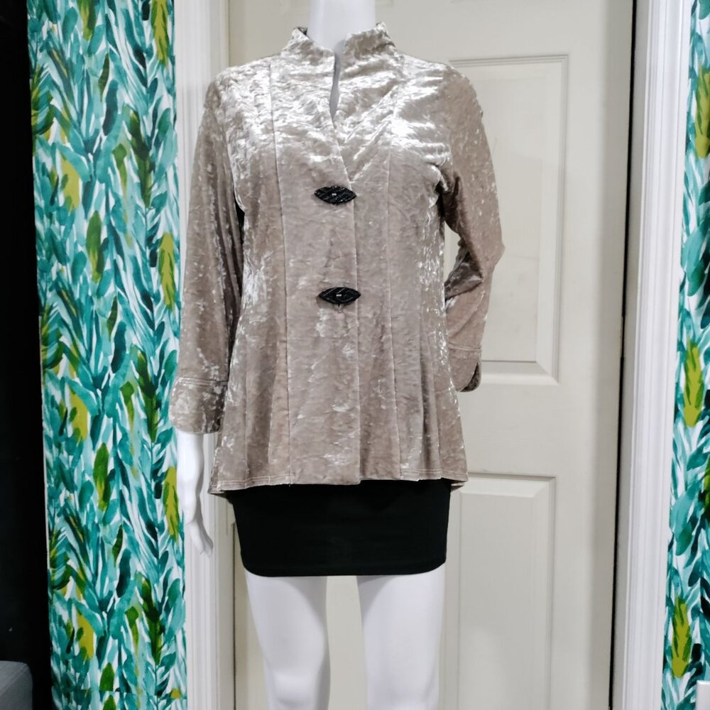 IC by Connie K Classic Lagenlook Artsey Crushed Velvet Jacket Tan Women's Small - Picture 5 of 13
